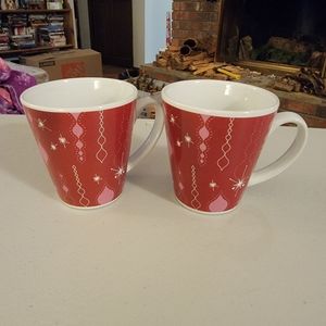 Set of Two Christmas Coffee Mug Avon Red White‎ Ornaments Cup Ceramic